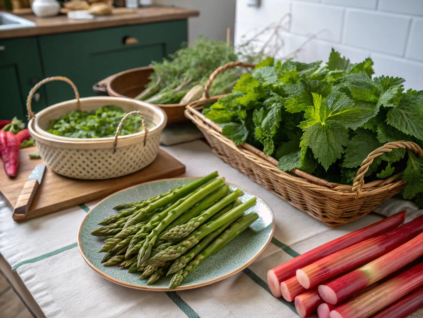 Vårens ingredienser: sparris, nässlor och rabarber