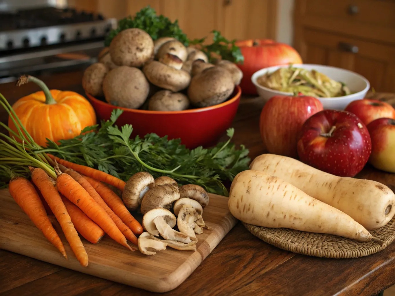 Höstens ingredienser: svamp, rotfrukter och äpplen